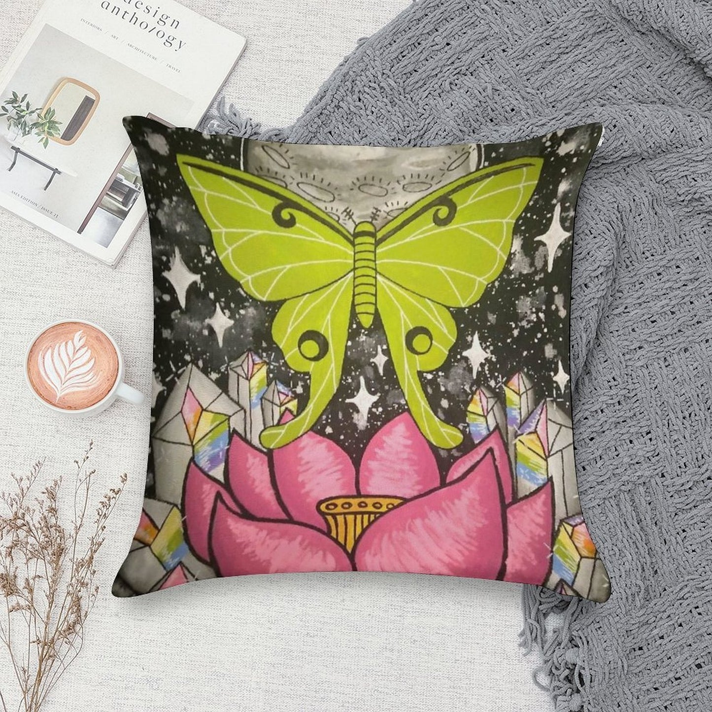 Lunar Moth Soft Reinforced Edging Throw Pillow