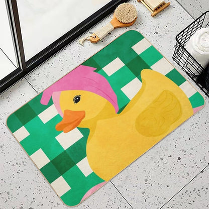 Spa Day, Towel-Wrapped Duck, Self-Care Sunday Illustration, Pink Towel & Bubbles Poster, Pampered Duck Cozy Bath Time  Long-Lasting Bath Mat
