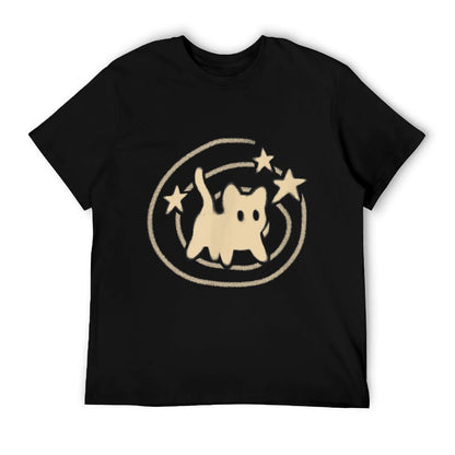 90s Y2K Scary Tomcat Cat Is Scared Under Starry Tail Polyester Blend T-Shirt