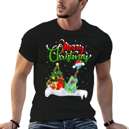 Xmas Tree Lights Santa Hat Musical Ukulele Guitar Christmas  Quick-drying T-Shirt