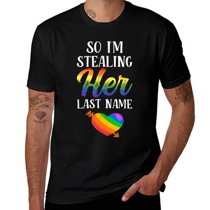 LGBTQ Pride Matching Couple Rainbow Bi Engagement Wedding  Graphic-printed T-Shirt