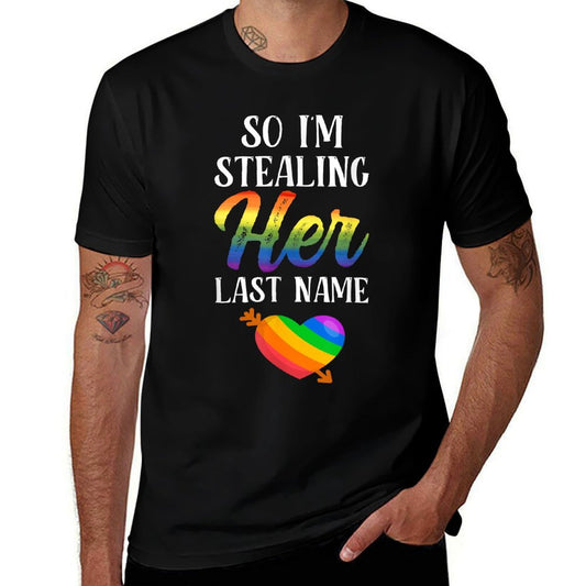 LGBTQ Pride Matching Couple Rainbow Bi Engagement Wedding  Graphic-printed T-Shirt