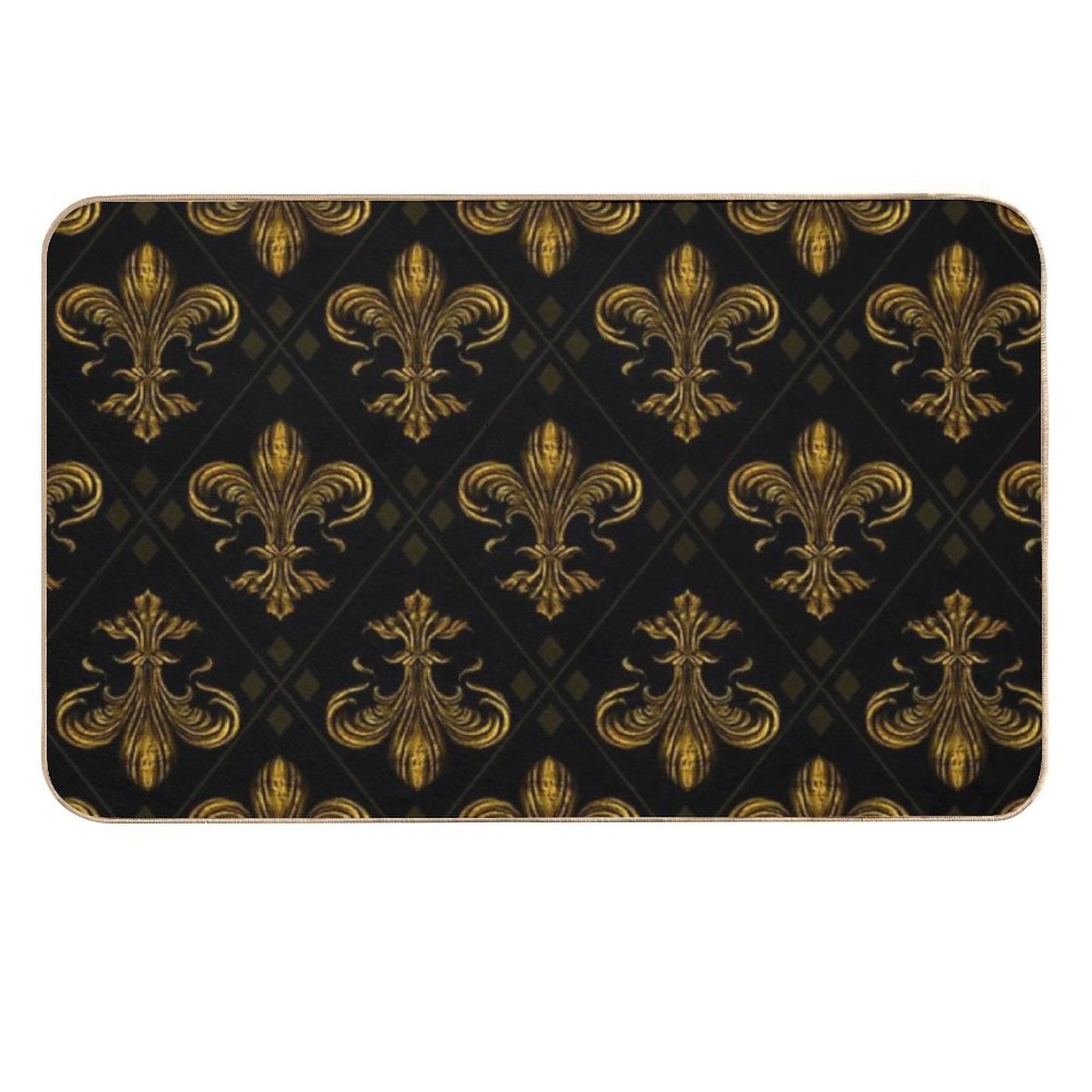 Fleur-de-lis Pattern Vintage Gold  Long-Lasting Bath Mat