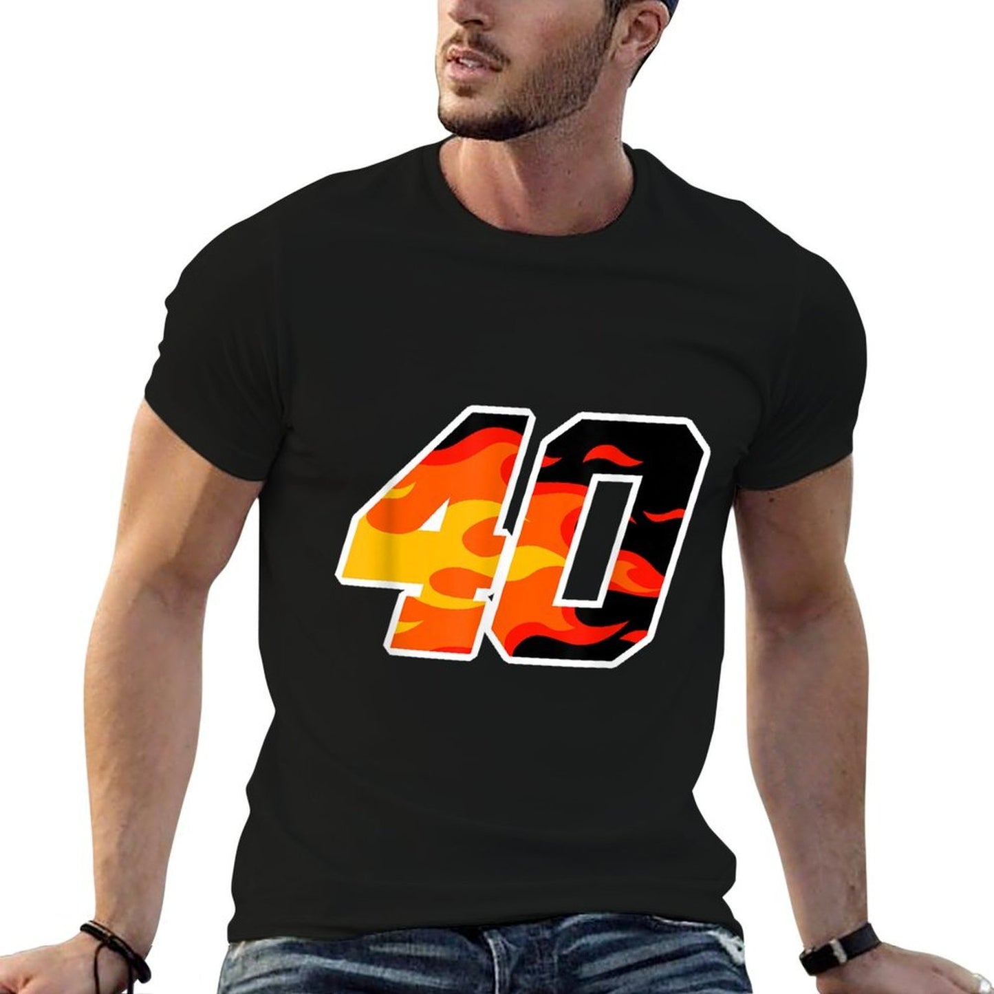 On Fire Racing Car Number 40 Decal 40th Birthday Flames Men  Breathable T-Shirt