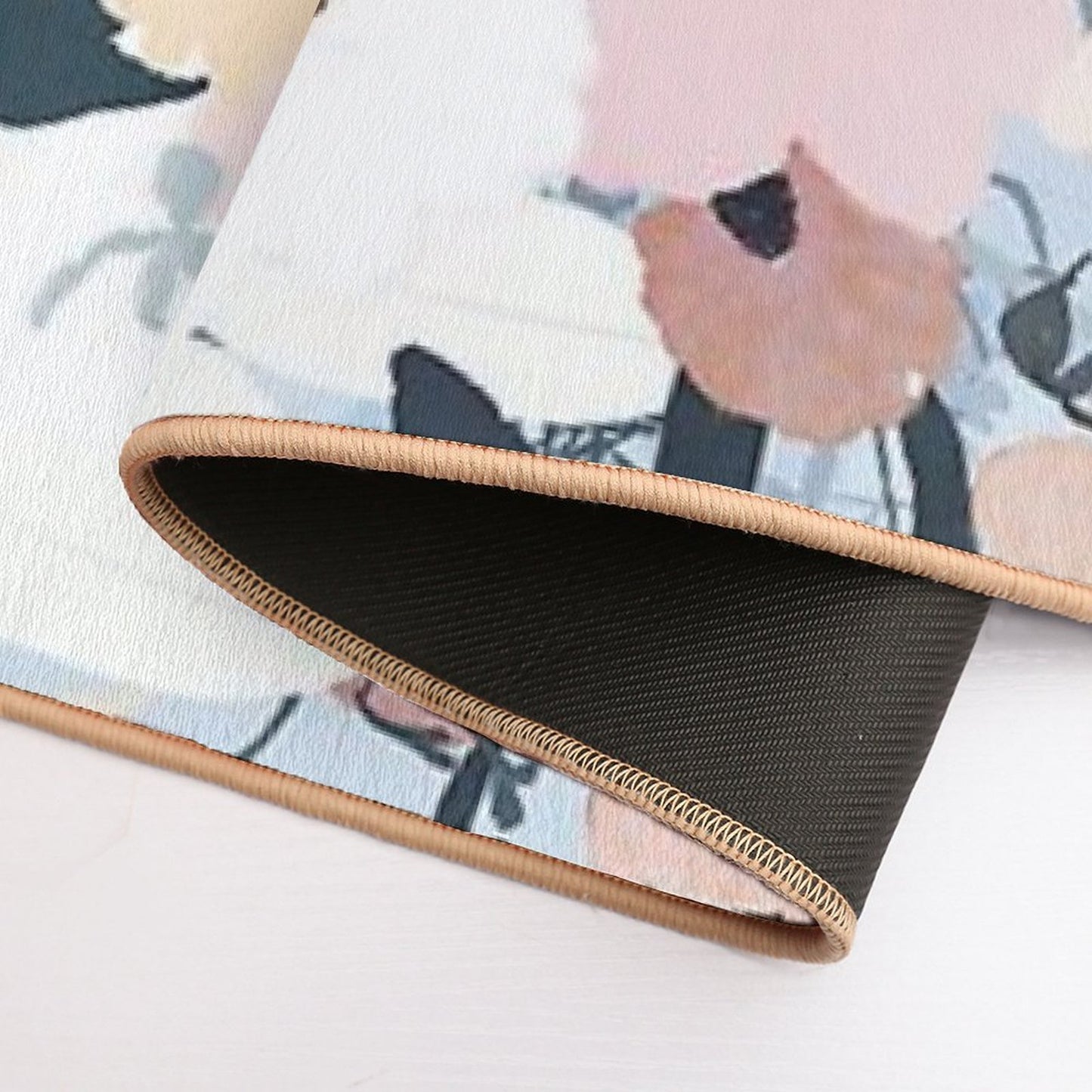 Pink White Floral Watercolor Blue Design  Fade-Resistant Bath Mat