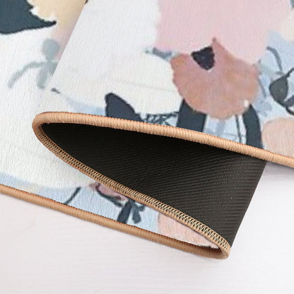 Pink White Floral Watercolor Blue Design  Fade-Resistant Bath Mat