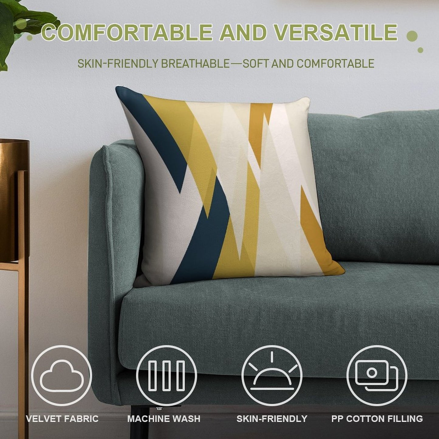 Triangular Abstract in Mustard Yellows, Navy Blue, And Blush Tones. Minimalist Geometric Soft Style Accent Throw Pillow