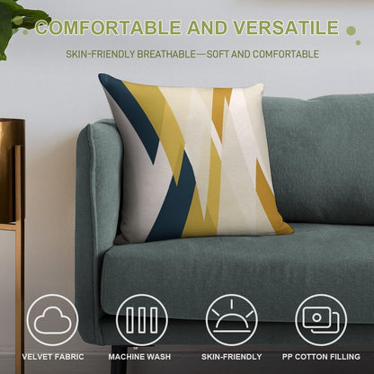 Triangular Abstract in Mustard Yellows, Navy Blue, And Blush Tones. Minimalist Geometric Soft Style Accent Throw Pillow