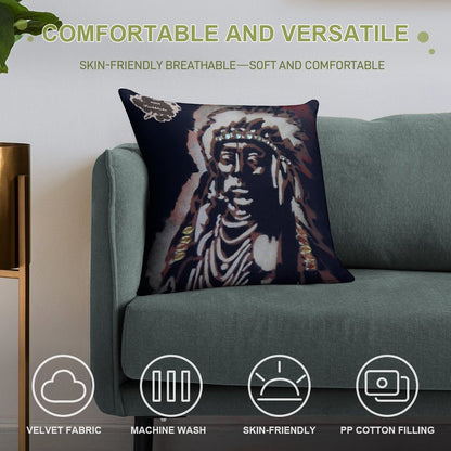Indian with His Headdress Soft Home Decor Throw Pillow