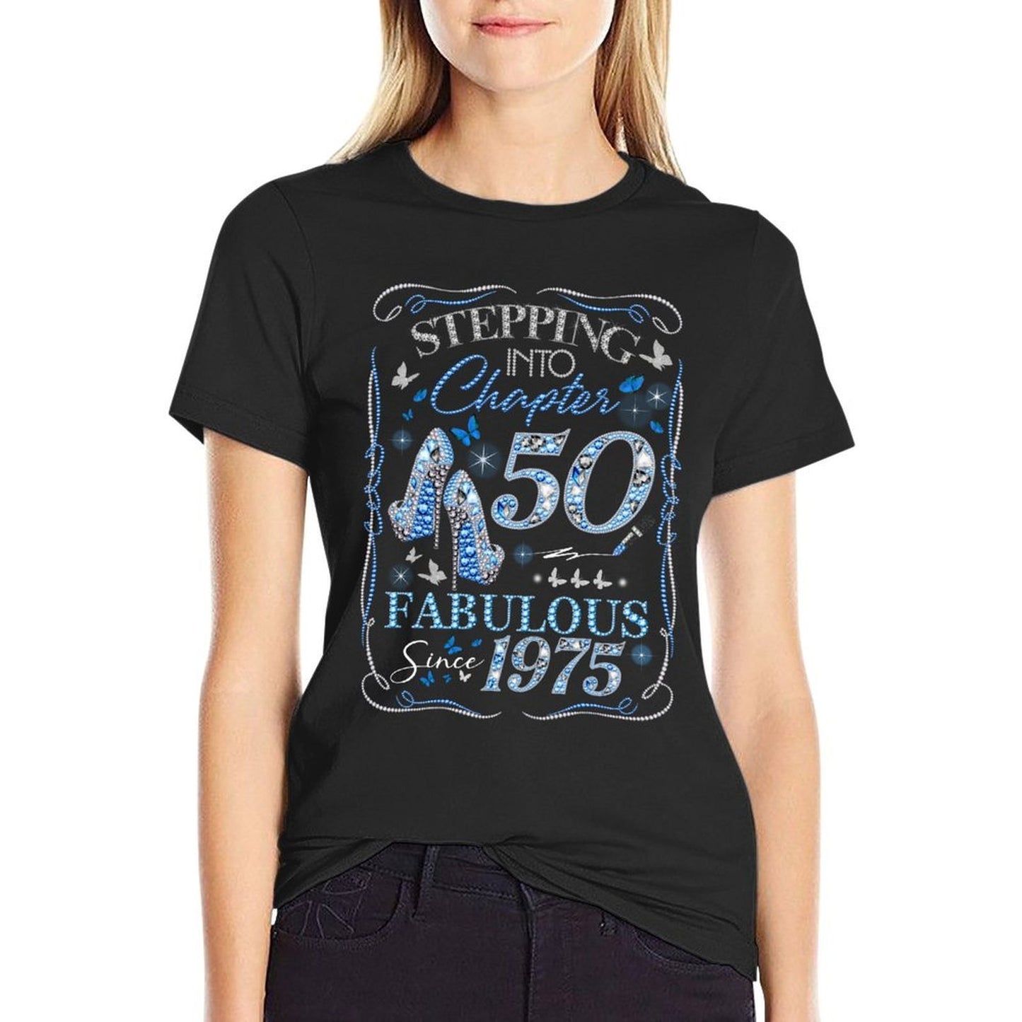 Stepping Into Chapter 50 Est 1975 50th Birthday Diamond  Lightweight T-Shirt