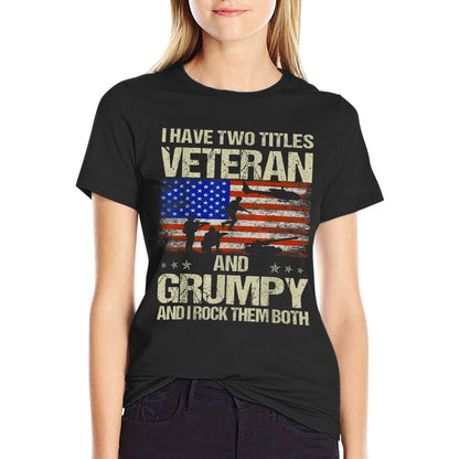 I Have Two Titles Veteran And Grumpy Funny Dad Papa Grandpa  Polyester Blend T-Shirt