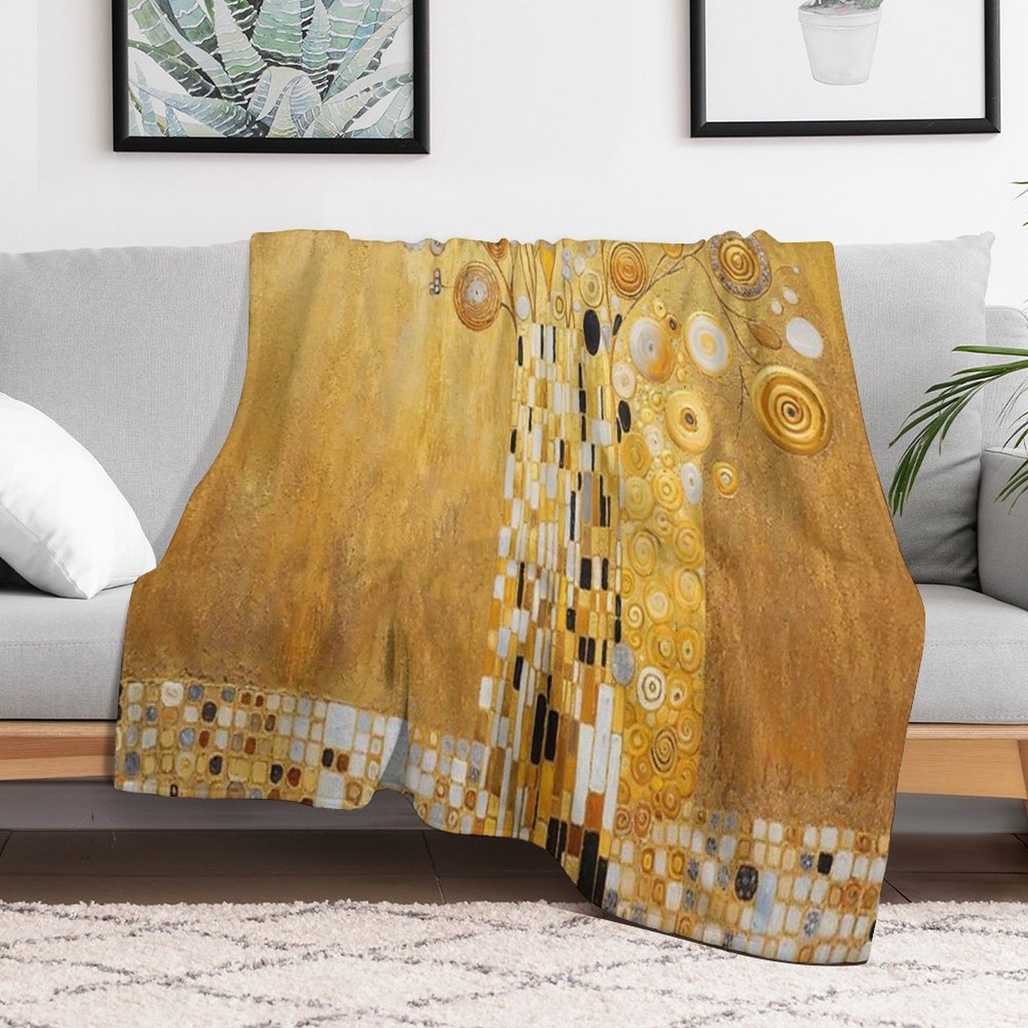 Klimt Flowers in Gold Comfort Throw Blanket