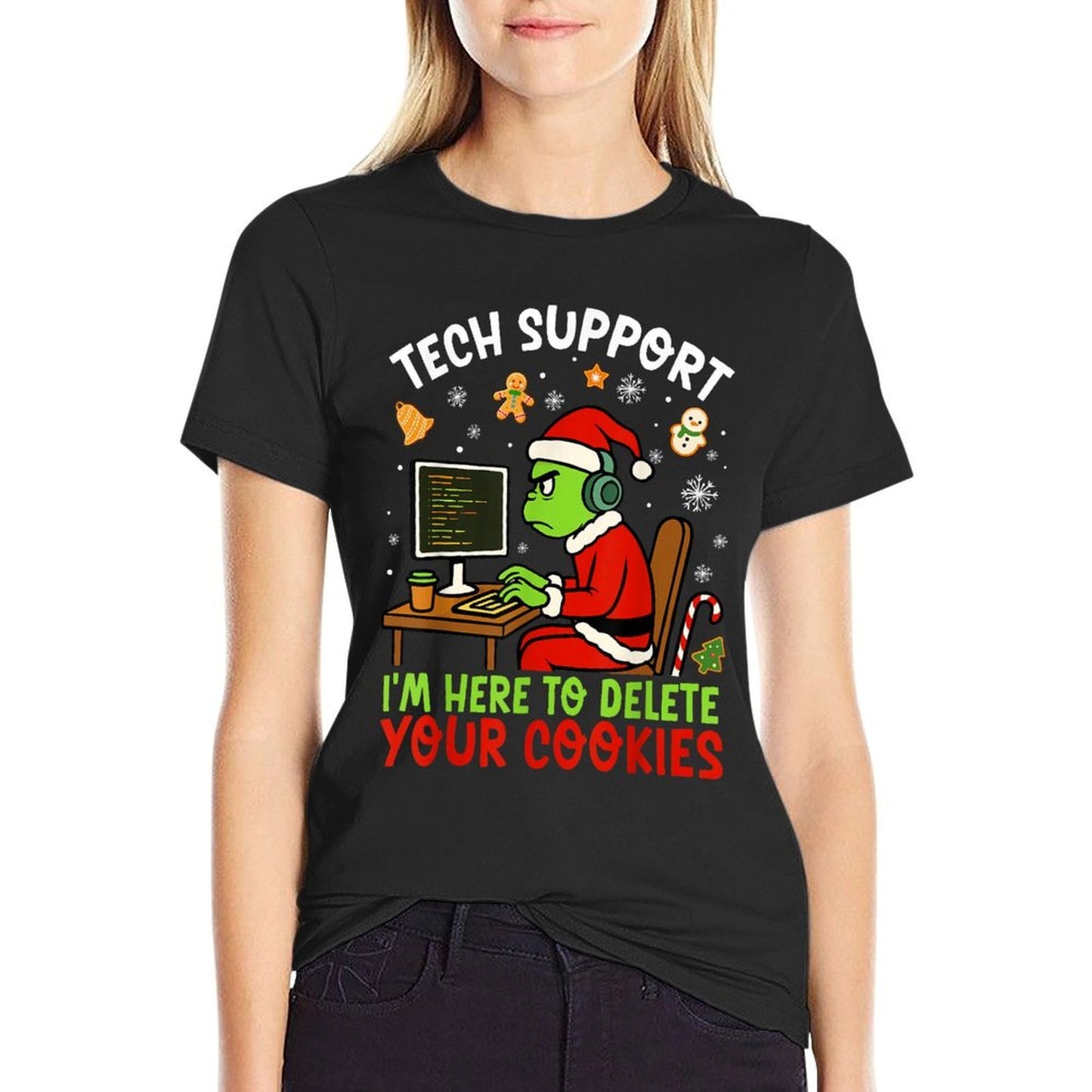Christmas Tech Support Here to Delete Cookies Xmas Men Women  Lightweight T-Shirt