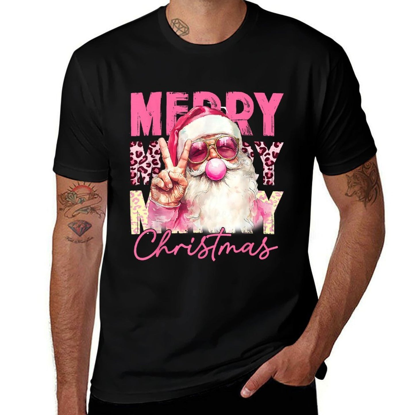 Merry Christmas Santa Bubble Gum Pink Xmas Family Men Women  Odor-resistant T-Shirt
