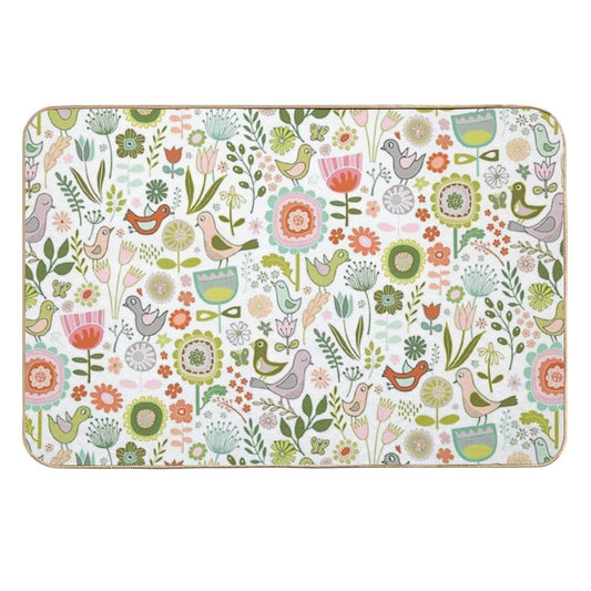 Birds And Blooms - Springtime - Pretty Floral Bird Pattern by Cecca Designs  Stain-Proof Bath Mat