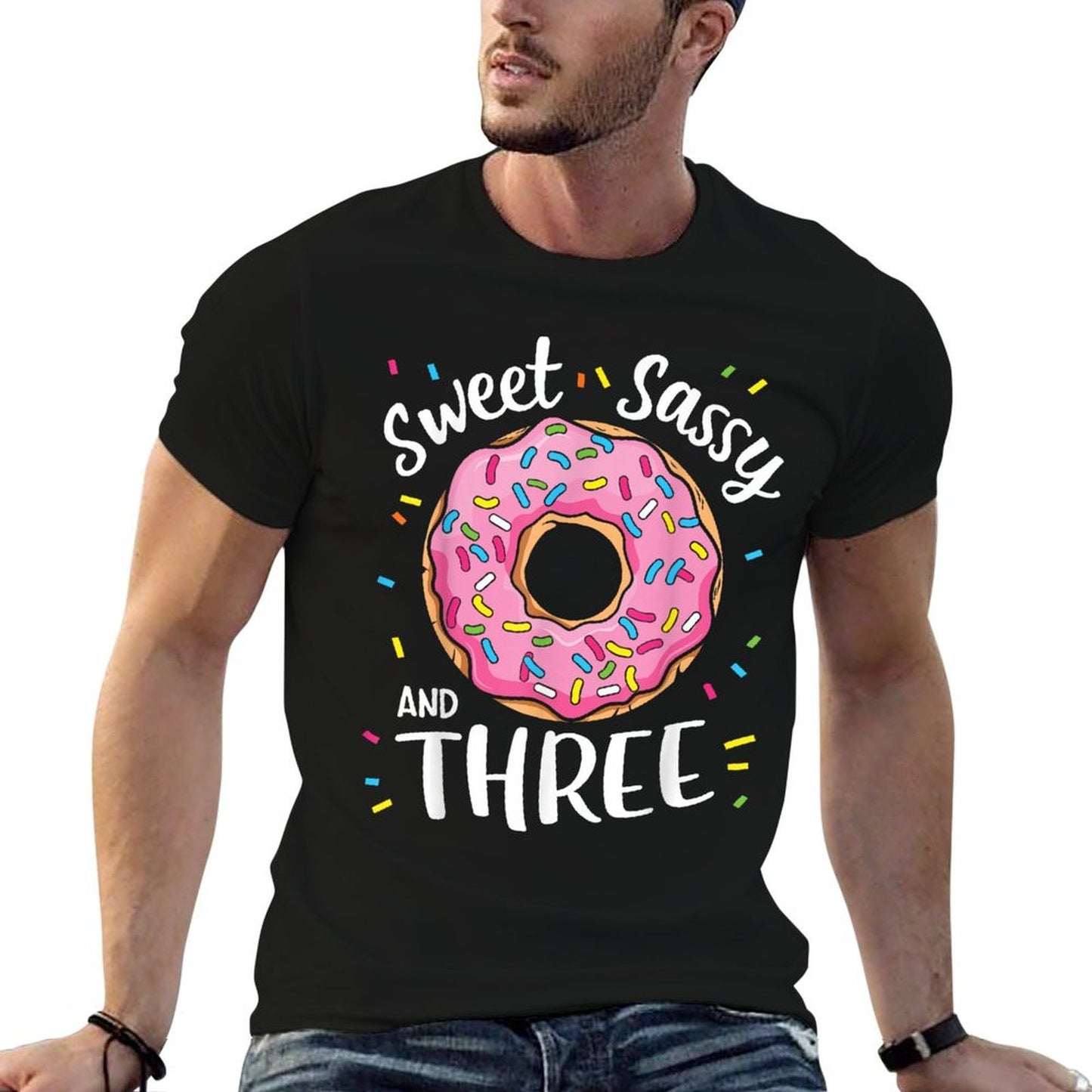 Sweet Sassy And Three Cute Girls 3rd Birthday Donut Party  Easy-care T-Shirt