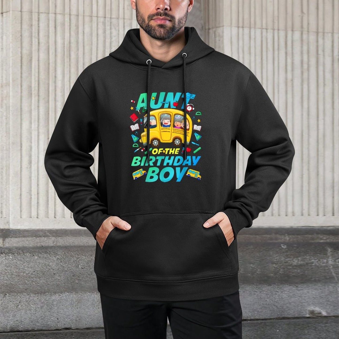 Aunt of The Birthday Boy School Bus Bday Family Party Cotton-Polyester Blend Hoodie