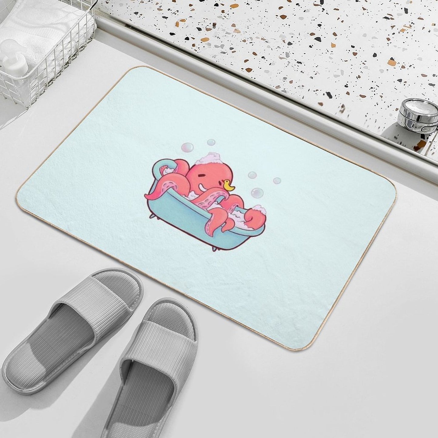Cute Octopus Taking A Bath with Rubber Duck Durable Bath Mat