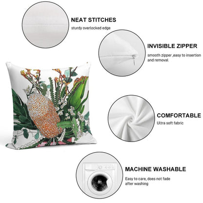 Australian Native Arrangement Banksia Kangaroo Paw Soft Skin-Friendly Throw Pillow