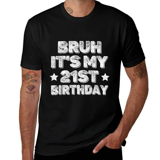 Bruh It's My 21st Birthday Vintage 2003 21st Birthday  Ribbed Collar T-Shirt