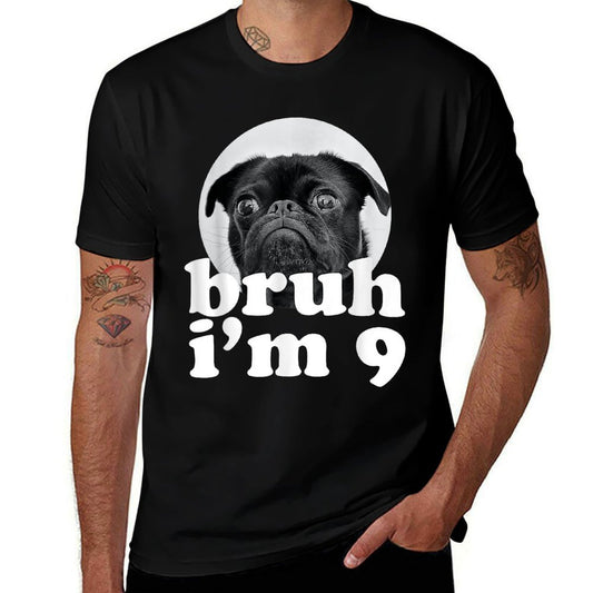 Bruh I'm 9 Year Old Pug Dog 9th Birthday Boys  Polyester Blend T-Shirt