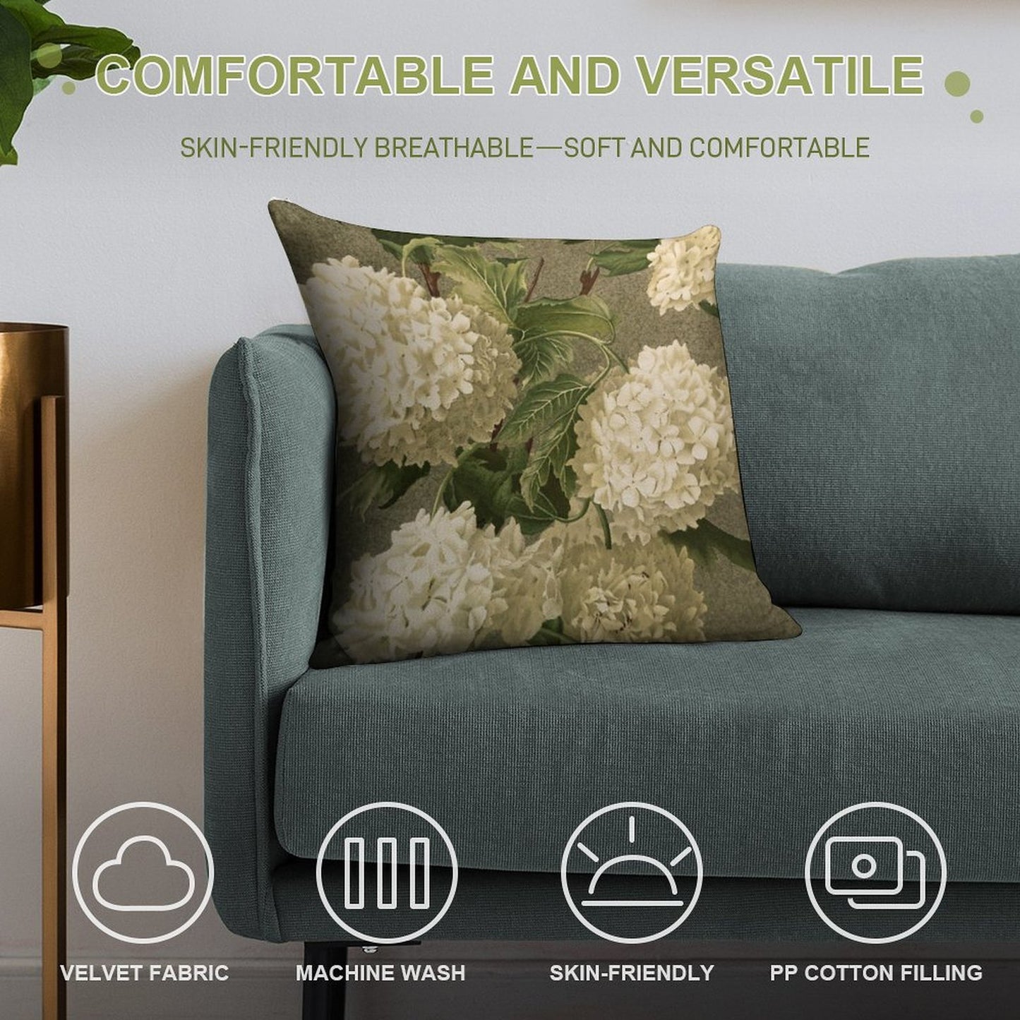 Vintage Victorian White Hydrangea Floral Soft Fade-Resistant Throw Pillow