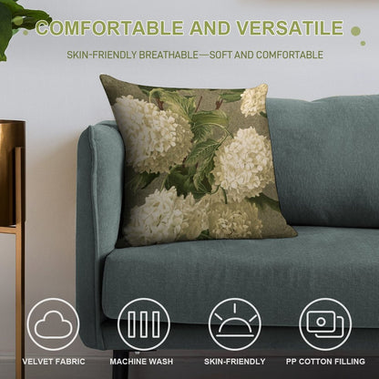 Vintage Victorian White Hydrangea Floral Soft Fade-Resistant Throw Pillow