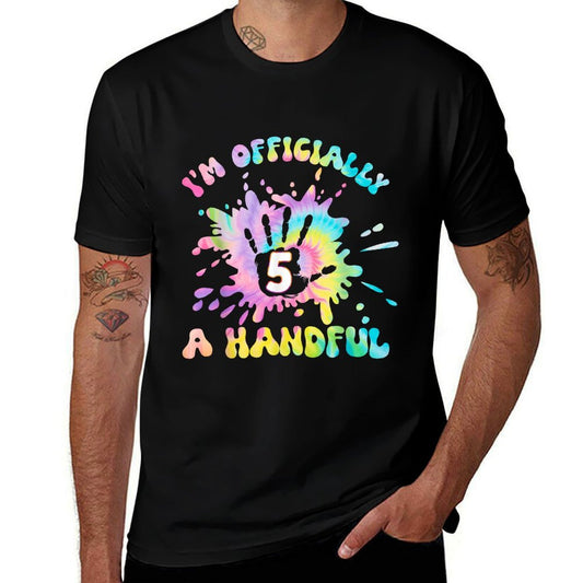 Kids I'm Officially A Handful 5th Birthday Party Funny Five  Cotton T-Shirt
