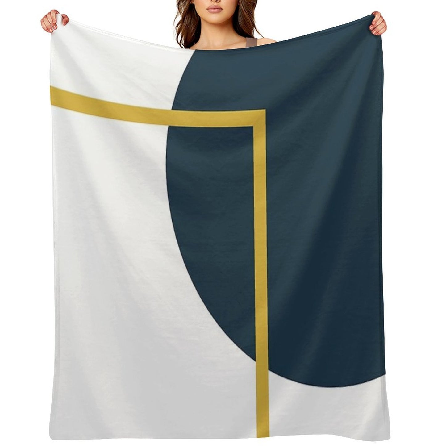 Abstract Geometric Minimalist Navy Blue, Light Mustard Yellow, And White Travel-friendly Throw Blanket