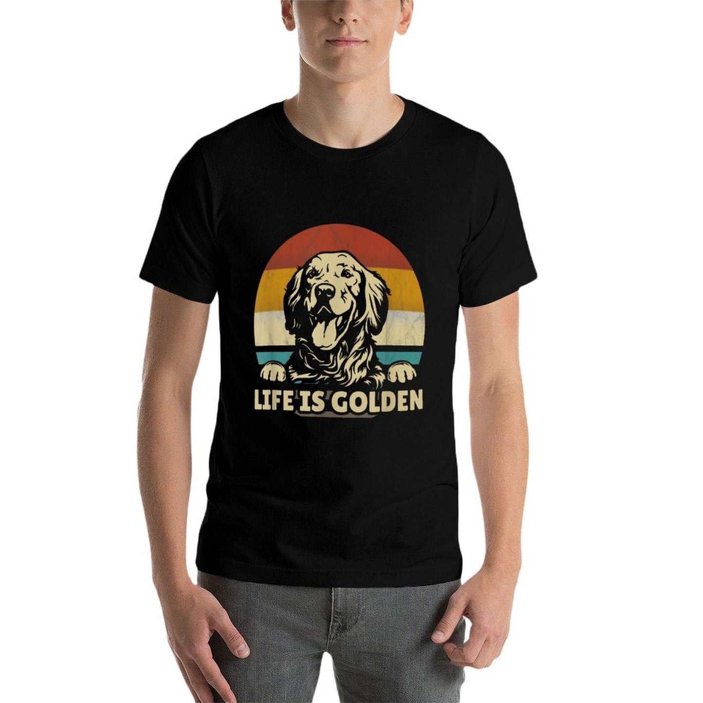 Golden Retriever Dog Life Is Golden Retro Vintage  Graphic-printed T-Shirt