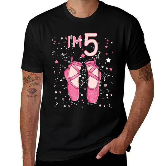 Ballerina 5th Birthday Party 5 Years Old Ballet Shoes  Cotton T-Shirt
