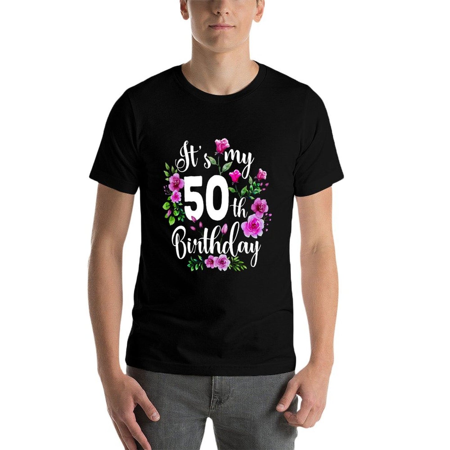 Its My 50th Birthday Pink Rose Flower 50 Year Old Sweatshirt  High-quality Stitching T-Shirt