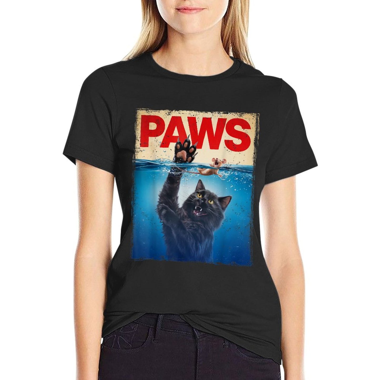 Paws Parody Black Cat Chasing A Cute Scared Mouse Top Kitten Odor-resistant T-Shirt