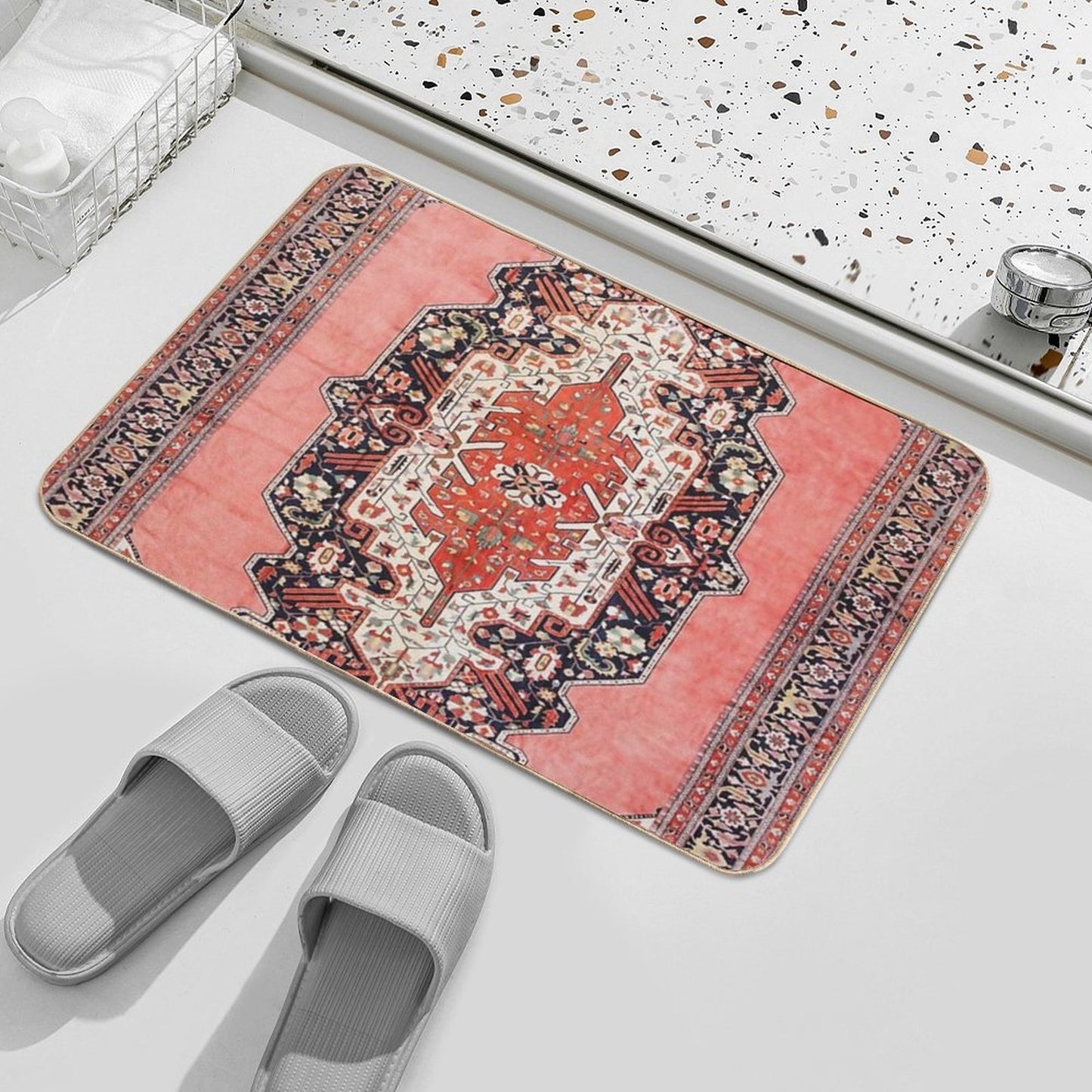 Silk Heriz Antique Persian Rug Print  Repositionable Bath Mat