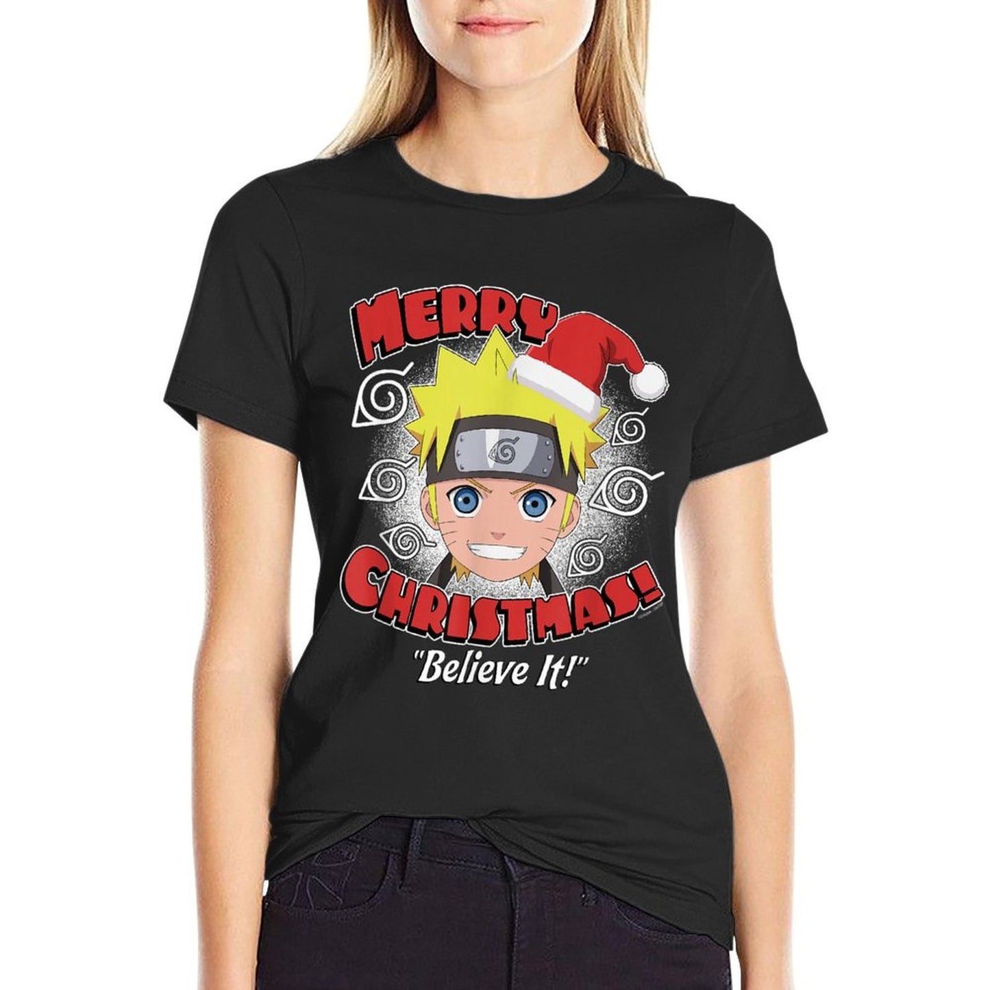 Naruto Shippuden Believe It Santa Christmas Anime  Heathered Texture T-Shirt