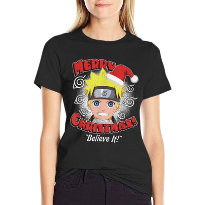Naruto Shippuden Believe It Santa Christmas Anime  Heathered Texture T-Shirt