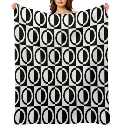Black on White Circles And Squares Pattern Versatility Throw Blanket