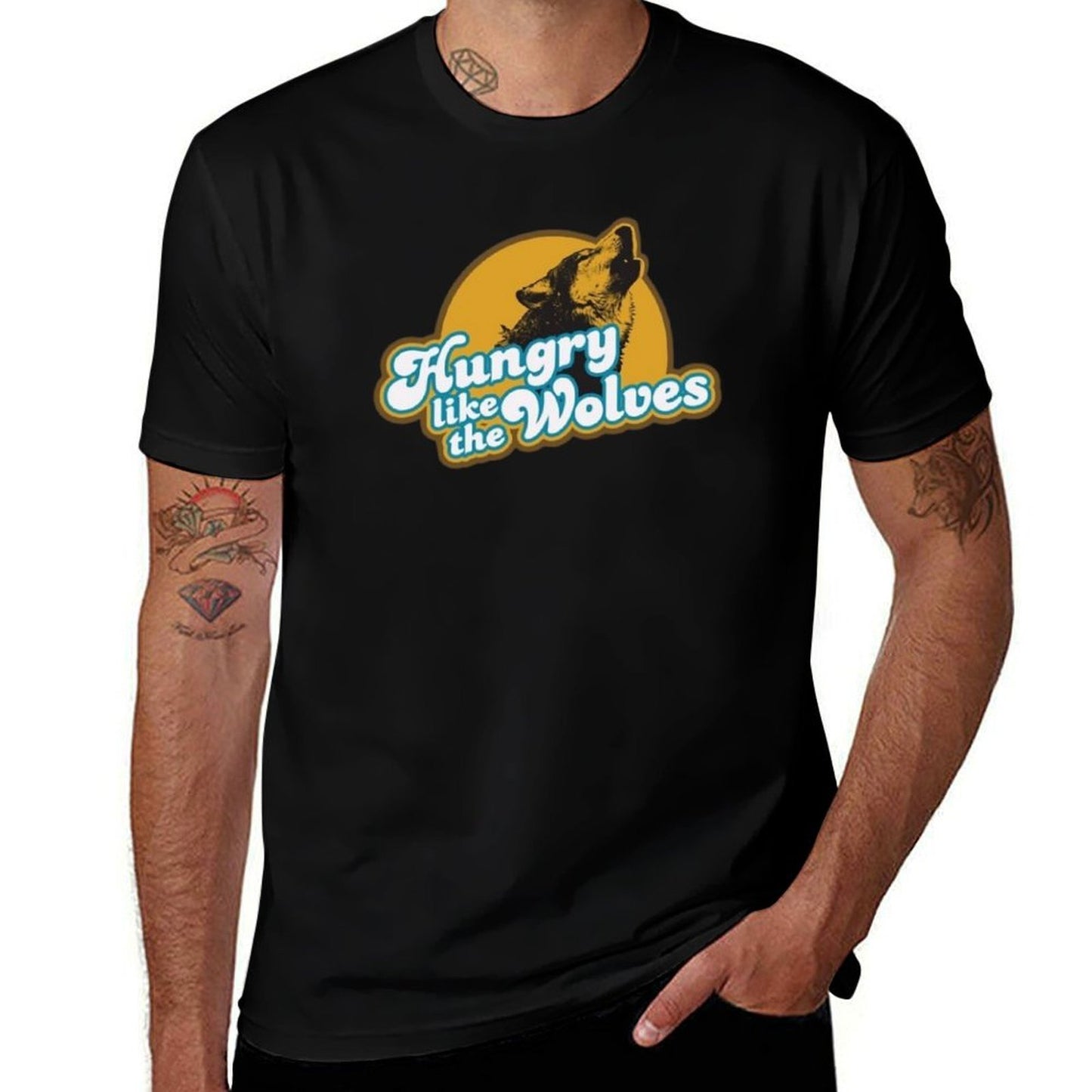 Hungry Like The Wolves Graphic Art T-shirt  Rolled Sleeves T-Shirt