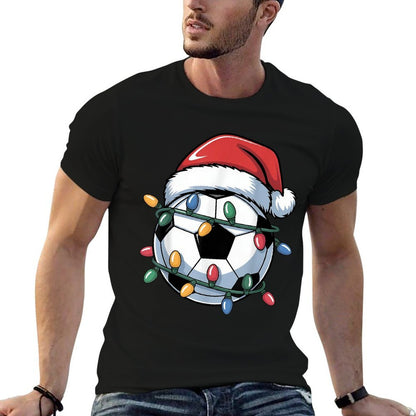 Soccer Christmas Santa Hat Soccer Ball Sport Men Women Kids  Tagless Design T-Shirt
