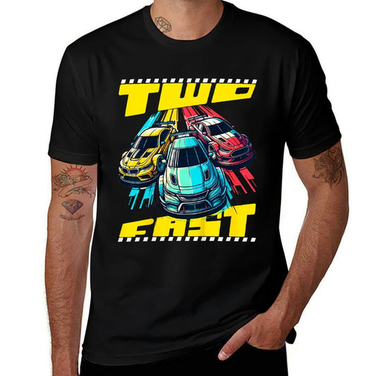 Kids Kids Two 2 Year Old 2nd Birthday Two Fast Racecar Boys Girls  Fade-proof Color T-Shirt