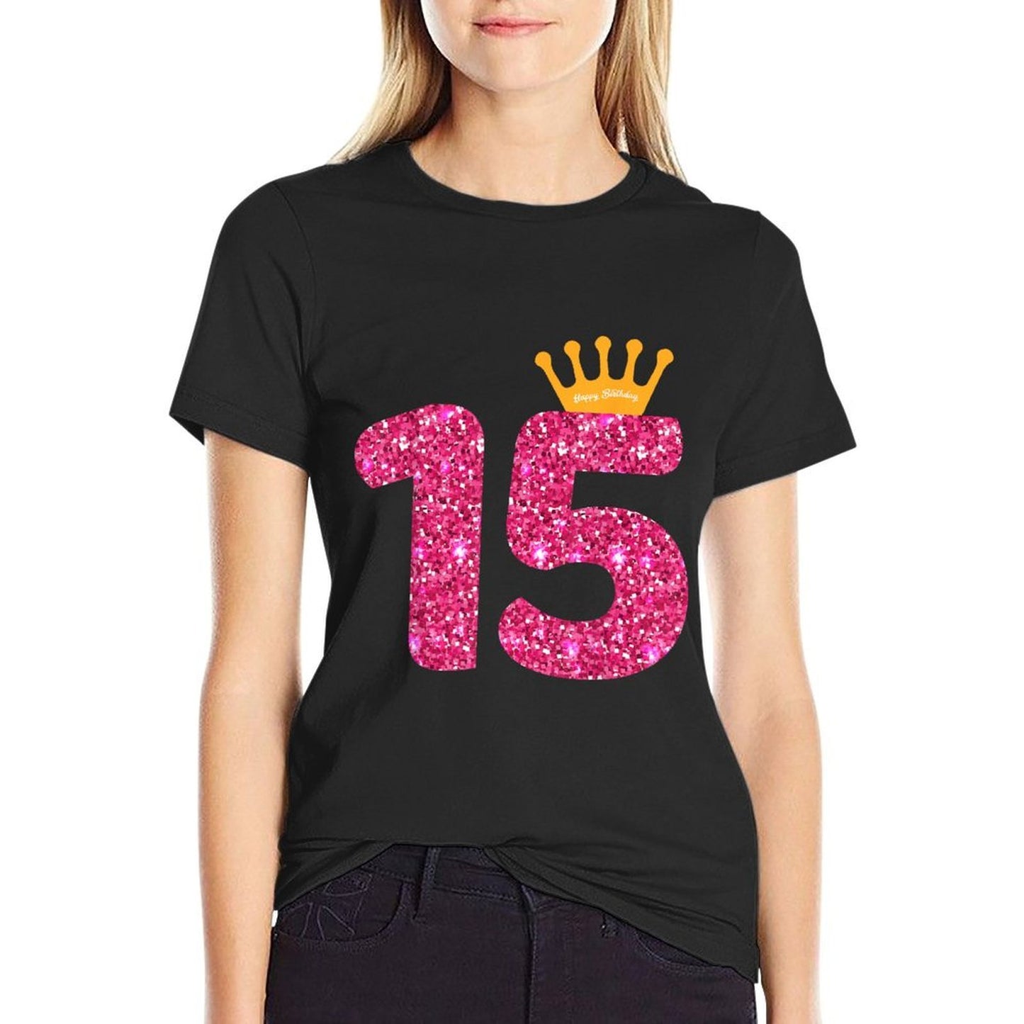 Happy Birthday, Girls 15th Party 15 Years Old Bday  Ribbed Collar T-Shirt