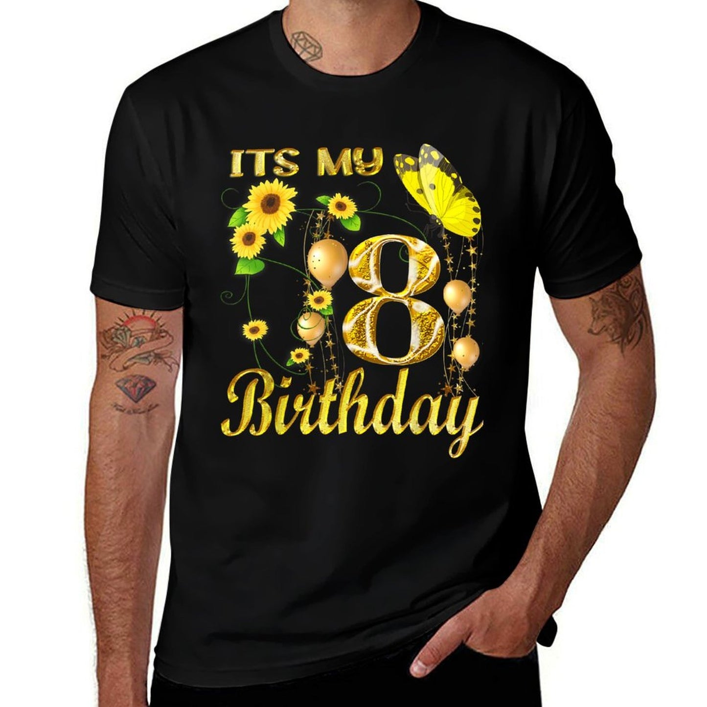 Its My 8th Birthday 8 Year Old Girl Sunflower Butterfly  Vintage-inspired T-Shirt