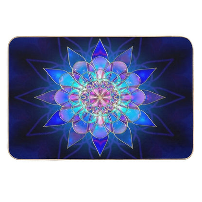 Blue Flower Mandala Fractal  Toxin-Free Bath Mat