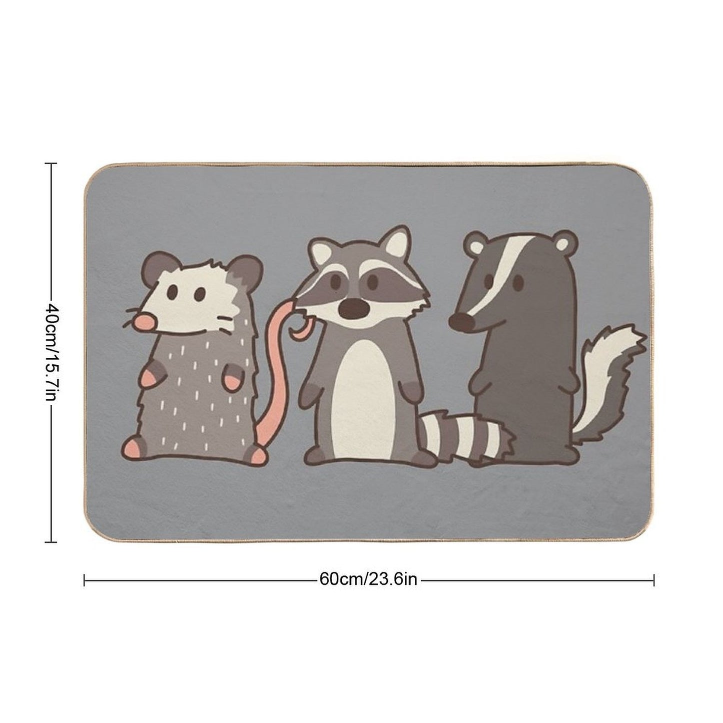 Raccoon, Opossum & Skunk Woodland Friends  Absorbent Bath Mat