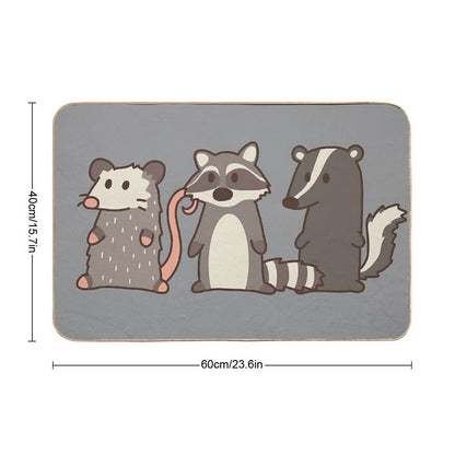 Raccoon, Opossum & Skunk Woodland Friends  Absorbent Bath Mat