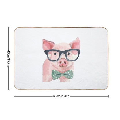 Cute,Funny,Printed,Pig, Piglet, Painting,Glasses  Easy Maintenance Bath Mat