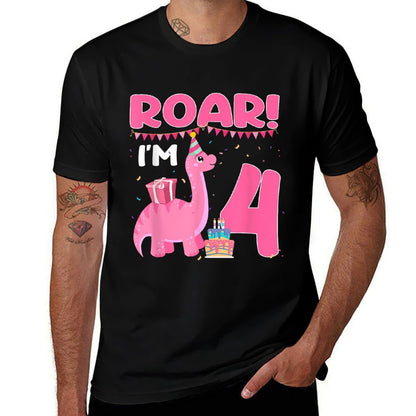 Roar I'm 4 Year Old Dinosaur Girl 4th Birthday Party  Soft T-Shirt