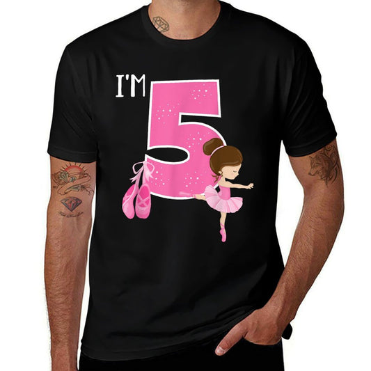 Girl's 5 Year Old Ballerina 5th Birthday Party Ballet Dancer  Oversized Silhouette T-Shirt