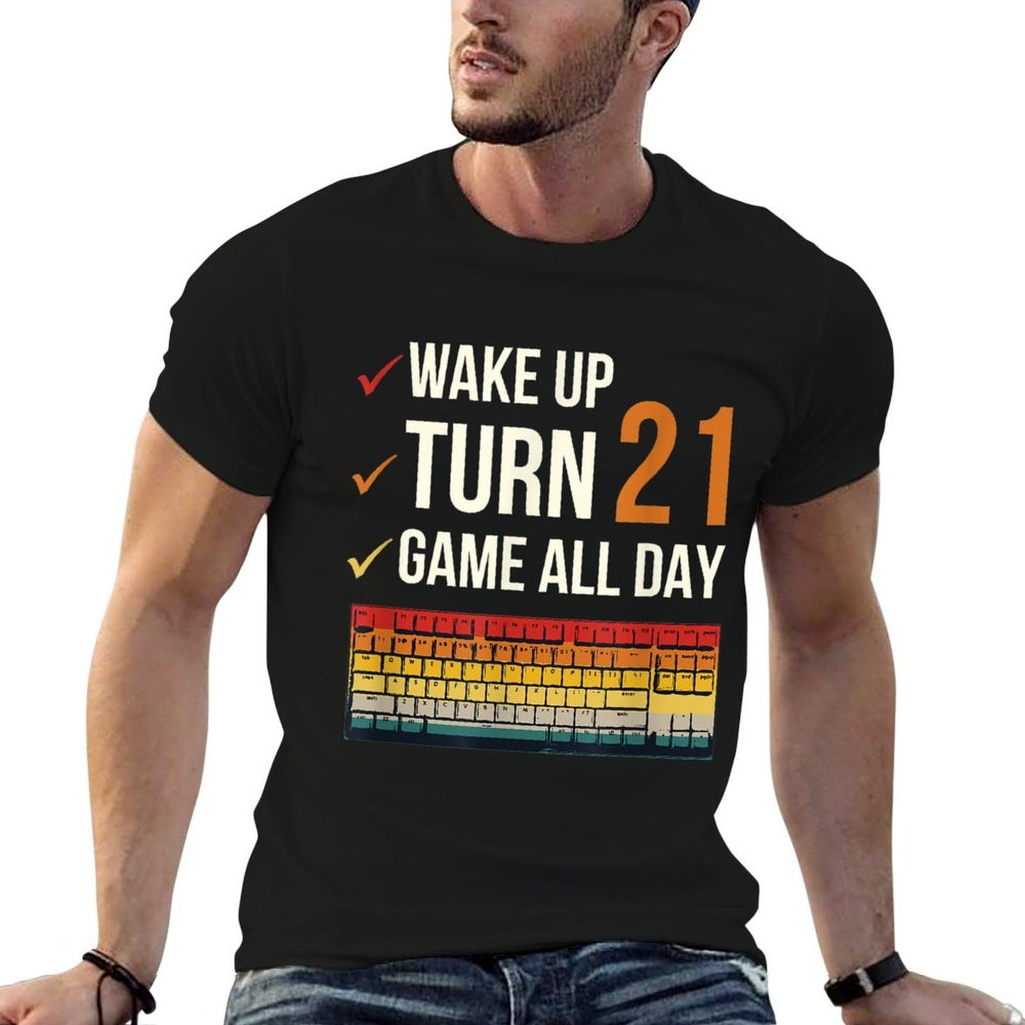 Game All Day Gamer 21 Years Old Gaming 21st Birthday  Trendy Pattern T-Shirt