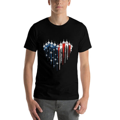 Fighter Jet Airplane American Heart 4th Of July Retro  Trendy Pattern T-Shirt